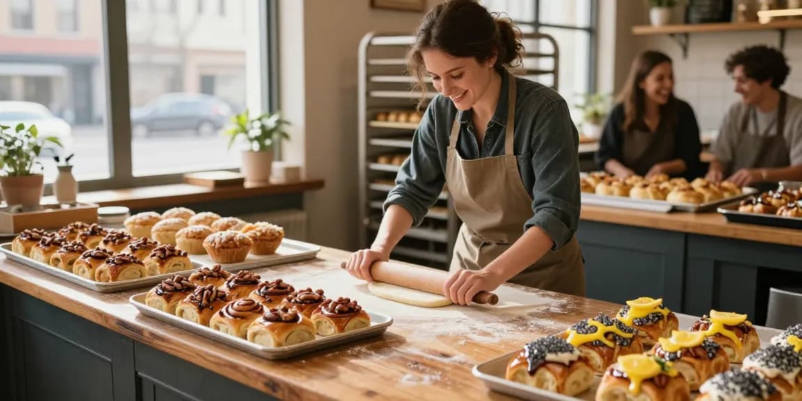 Tempting display of fresh cinnamon buns at a bakery near me Calgary, showcasing handcrafted treats and warm ambiance.