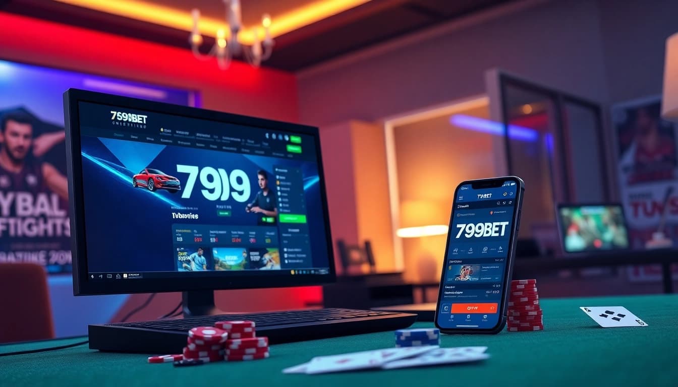 Explore a dynamic gaming setup featuring 789BET https://789beta2.com/ showcasing online betting excitement with poker chips and cards.