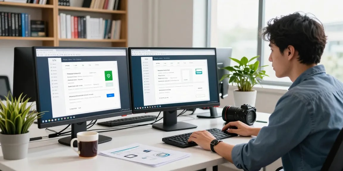 Focused user performing WPS Download in a modern office setting.