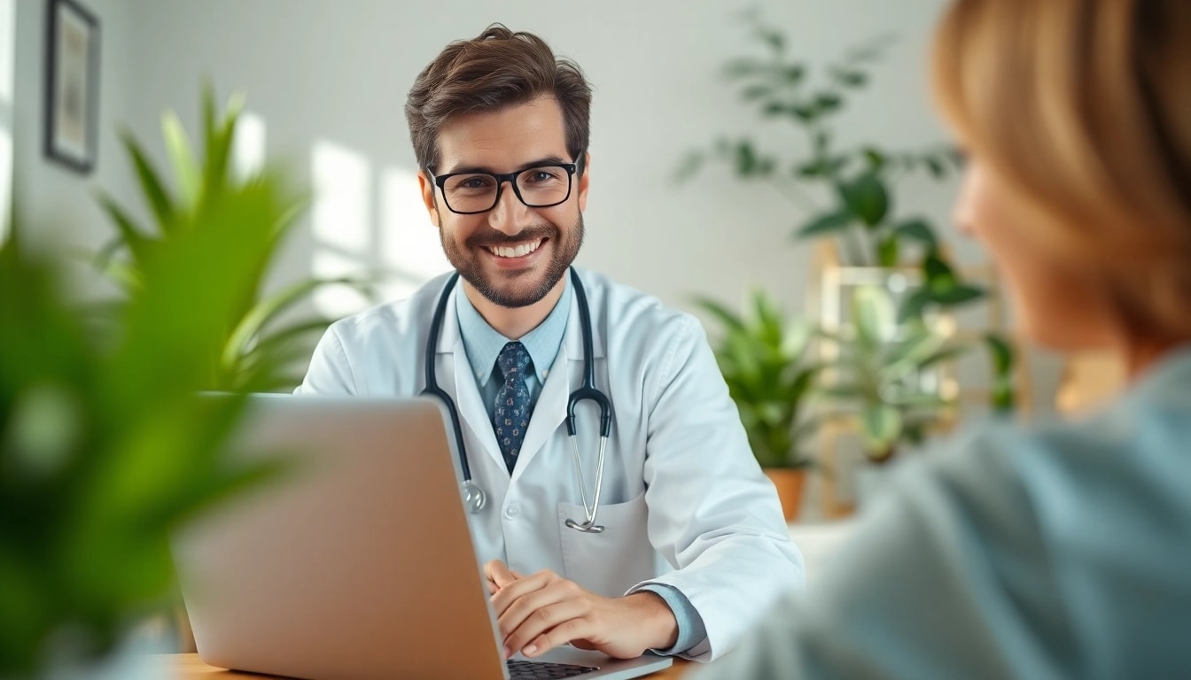 Engaging fast telehealth consultation online with a doctor in a cozy home office setting.