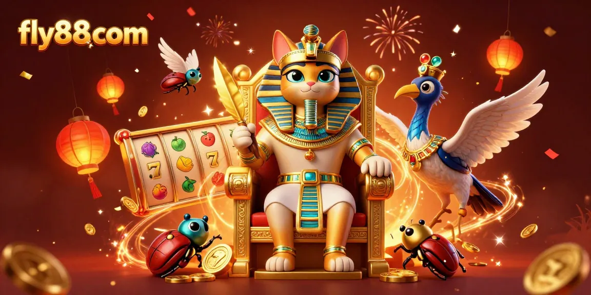 Experience thrilling gaming with fly88com's vibrant slot game illustration featuring ancient motifs.