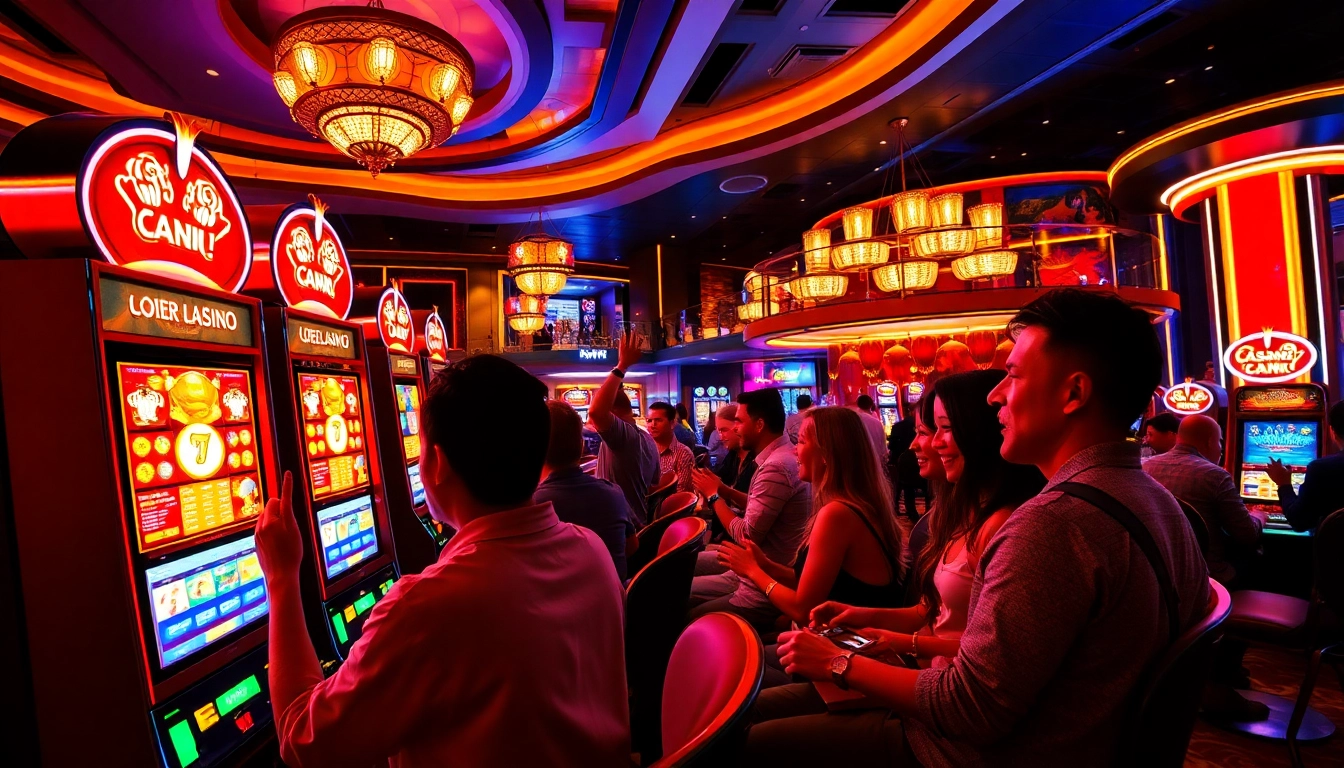VipLuck gaming scene with excited players enjoying vibrant casino atmosphere.