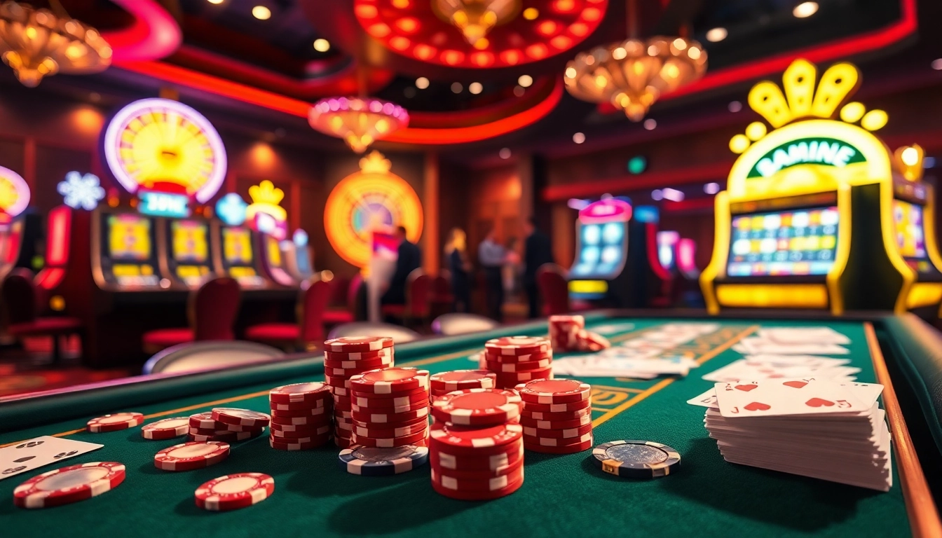 Experience high-stakes gameplay at https://32win.free/ featuring luxurious casino tables, poker chips, and vibrant neon lights.