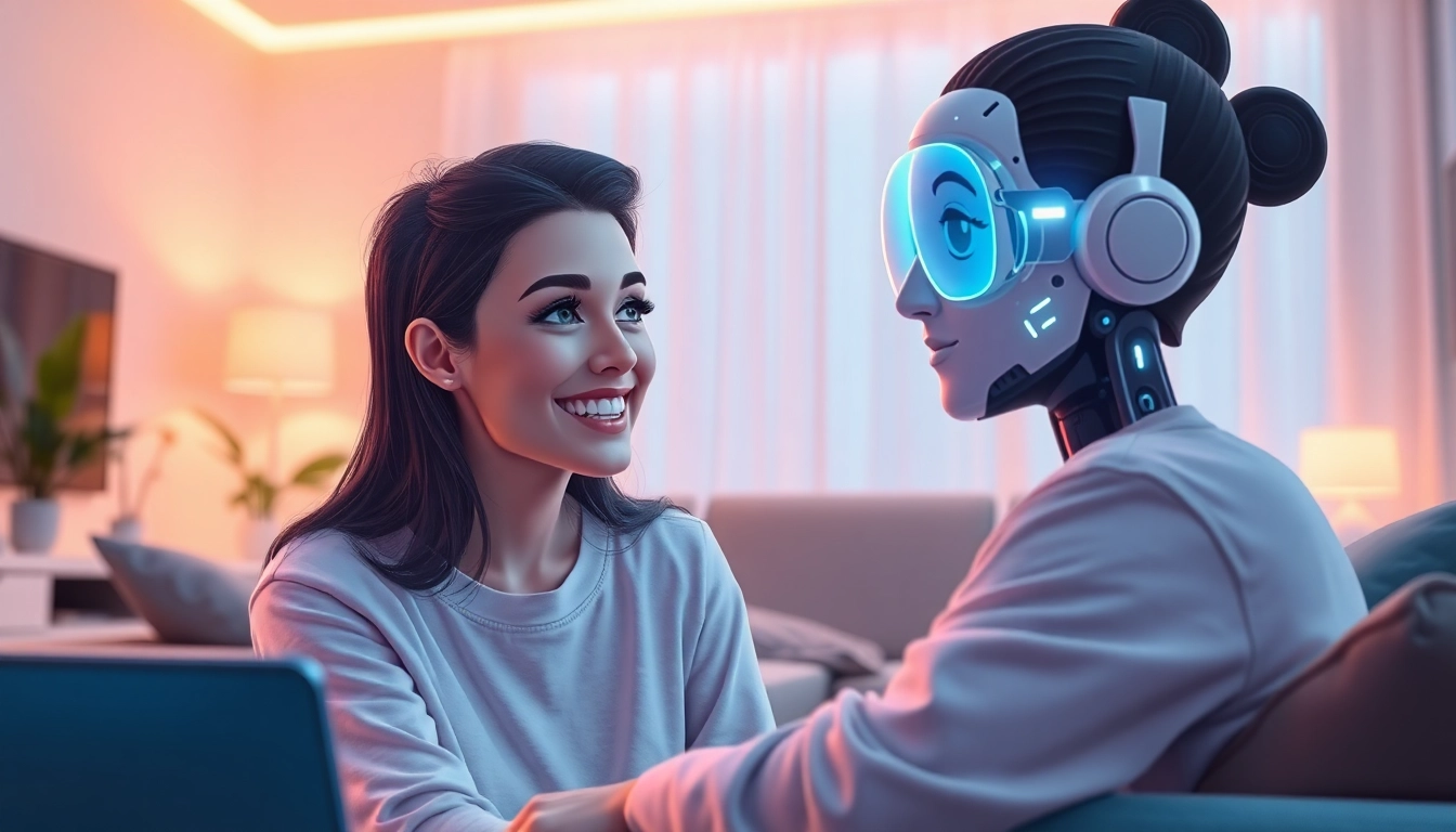 Engaging interaction with a girlfriend AI in a cozy, modern setting.