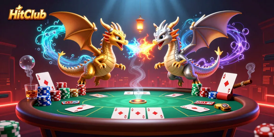 Engage with HitClub as twin dragons battle with fire and ice amidst dynamic casino elements.