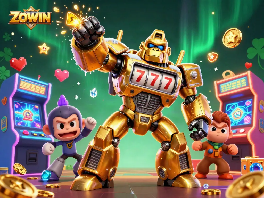 ZOWIN lets you hit the jackpot with thrilling games fusion featuring a golden gorilla mech and immersive arcade machines.