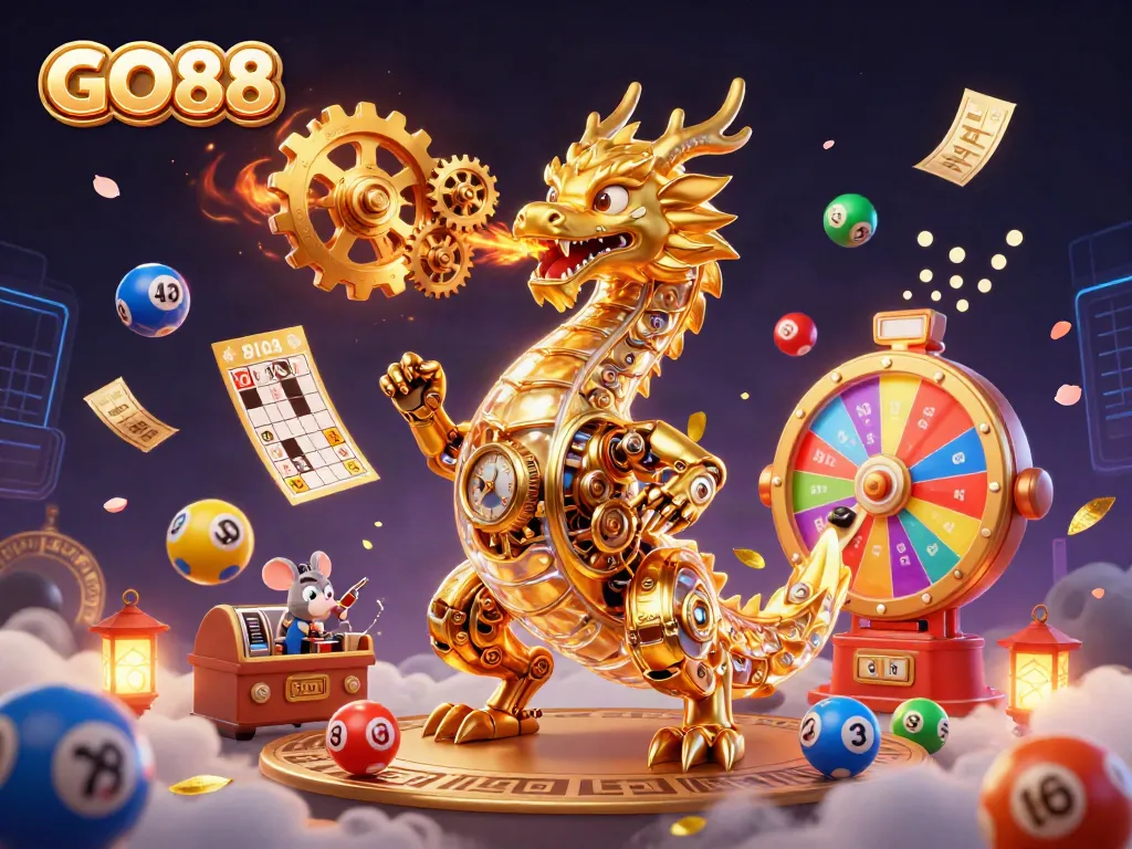 Experience excitement with the GO88 dragon amidst colorful gaming elements in a lively casino scene
