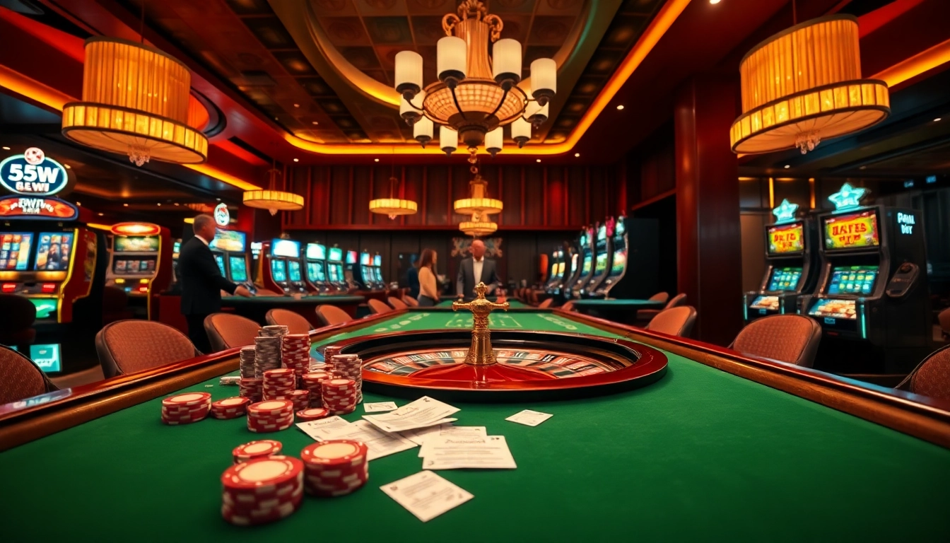 Engage in thrilling casino action with 55WW gaming tables and vibrant atmosphere.