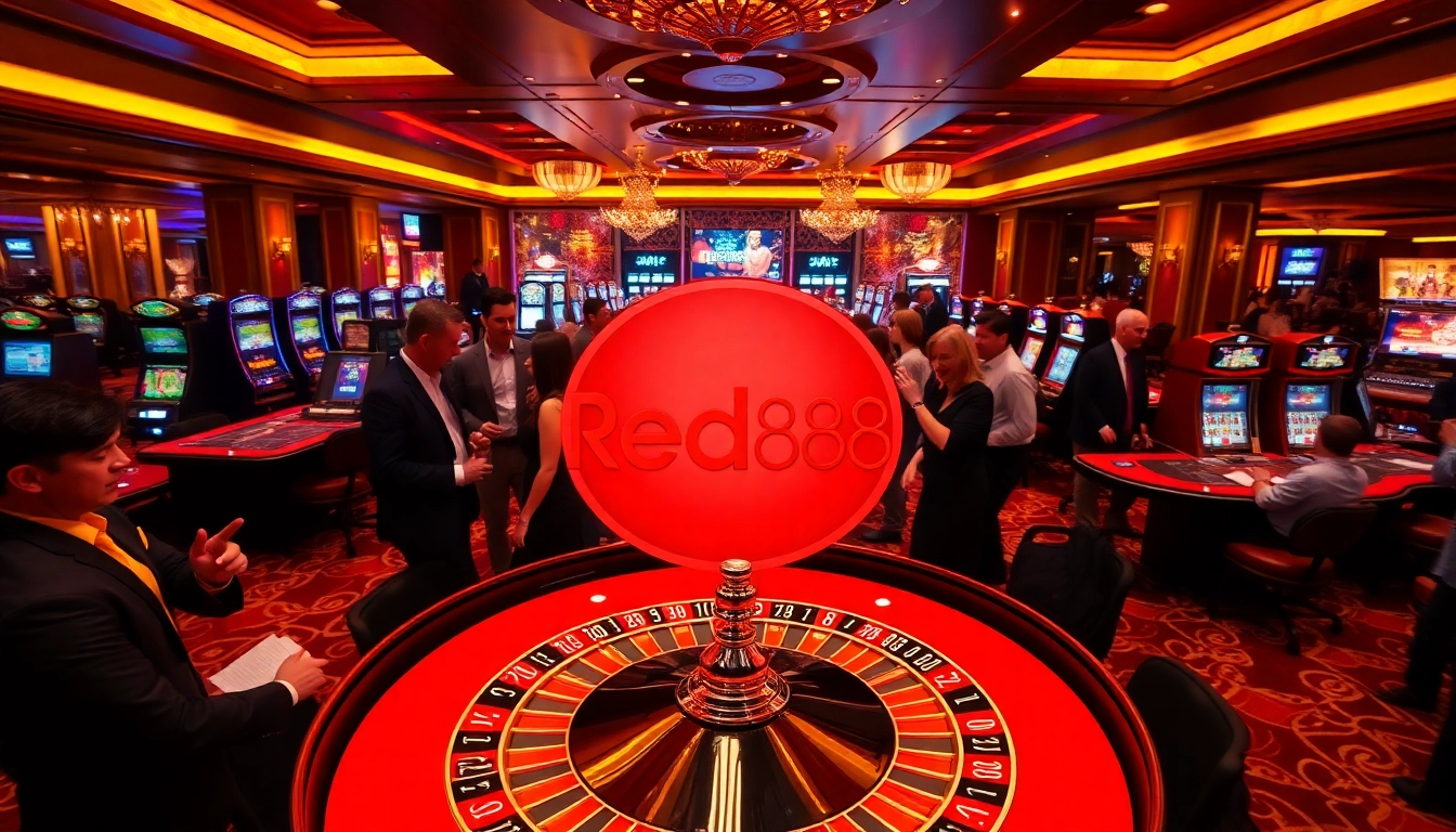 Players enjoying games at RED88 Casino, showcasing excitement and vibrant gaming atmosphere.