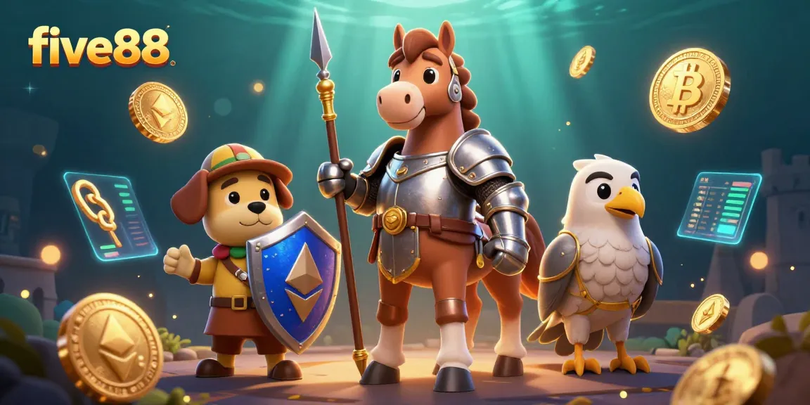 Experience immersive gaming with five88, featuring a dynamic casino scene blending medieval and crypto elements.