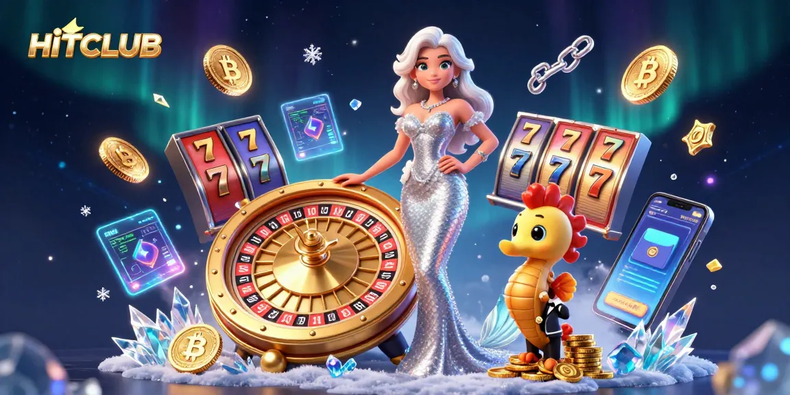 Engage in exciting games at HITCLUB with a stunning mermaid and vibrant casino elements.