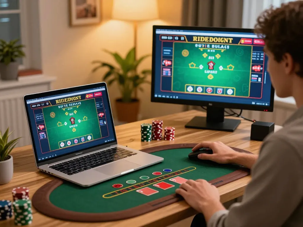 Engaging in live blackjack at Good88 online casino from a cozy home workspace.
