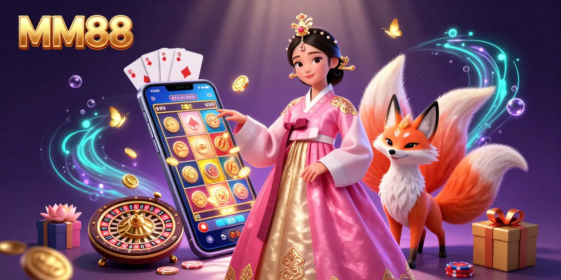 Play exciting slot games with vibrant colors and gold coins at MM88's enchanting casino.