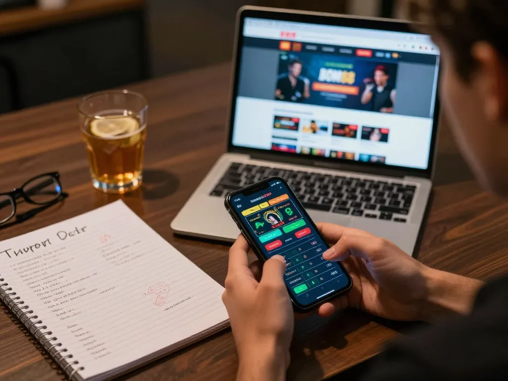 BOM88 sports betting excitement as a player engages with dynamic mobile app interface.