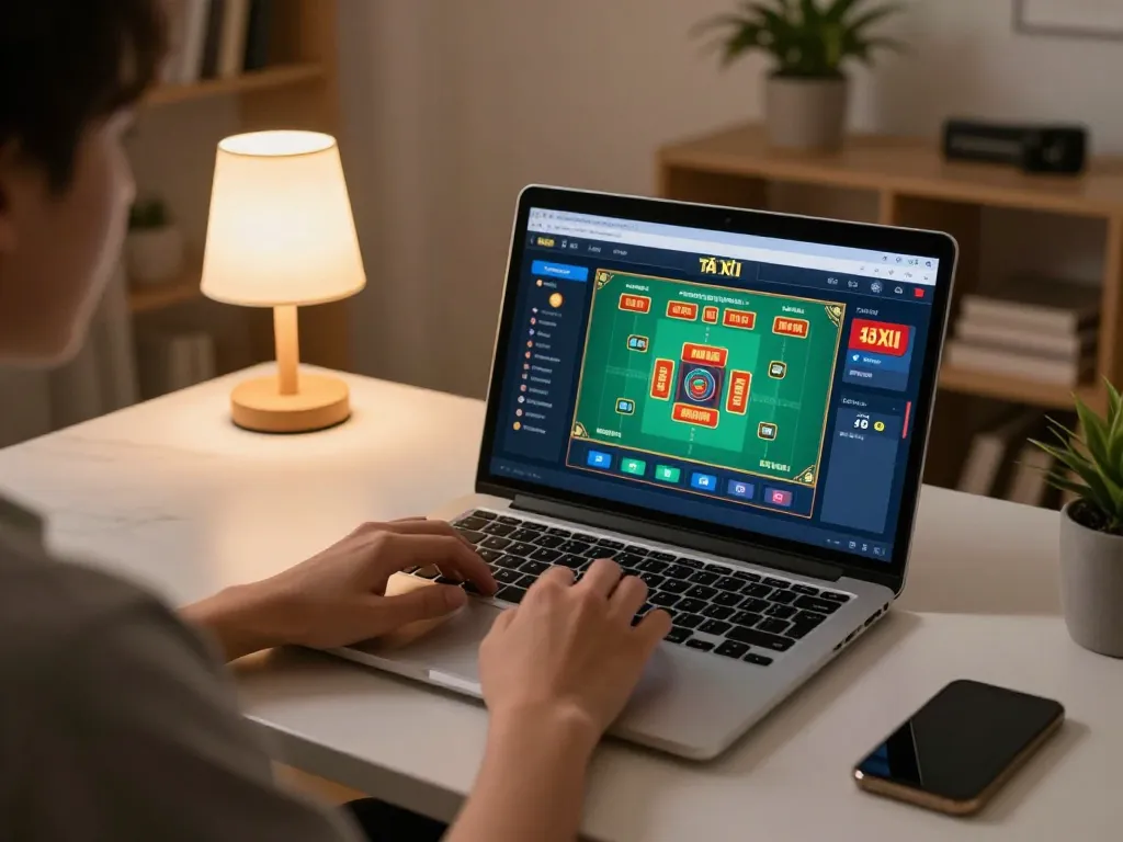 Tài Xỉu online gaming interface displayed on a laptop as player prepares for betting.