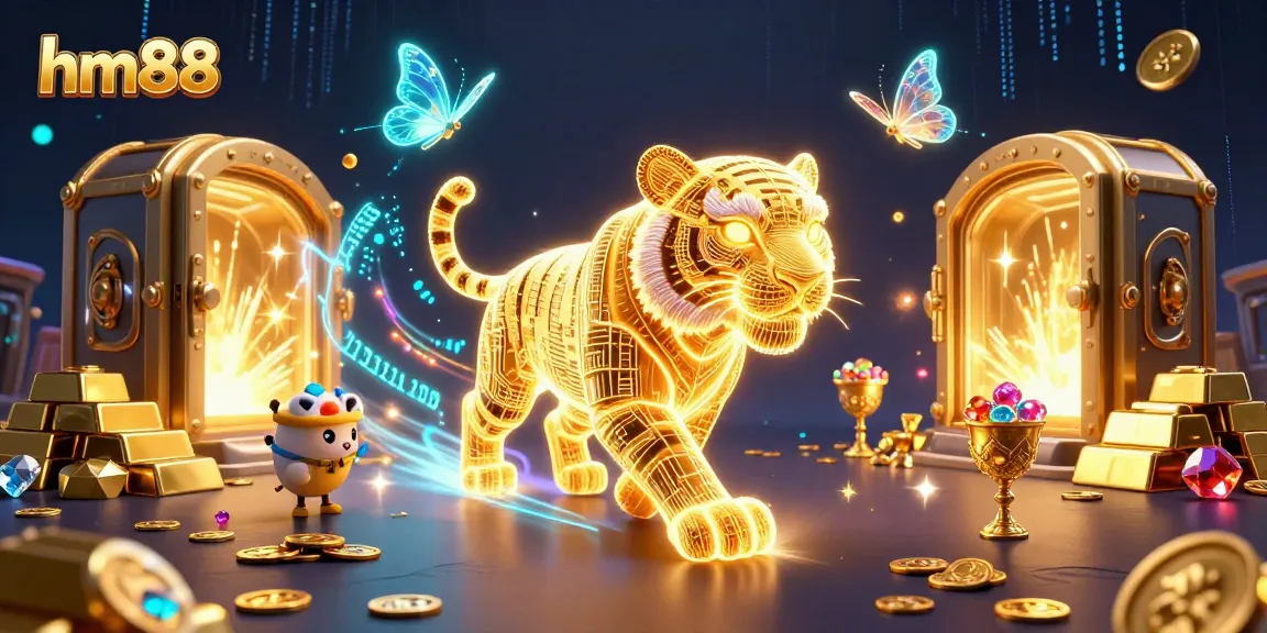 Experience thrilling gameplay with hm88 in a dynamic digital casino scene filled with gold!