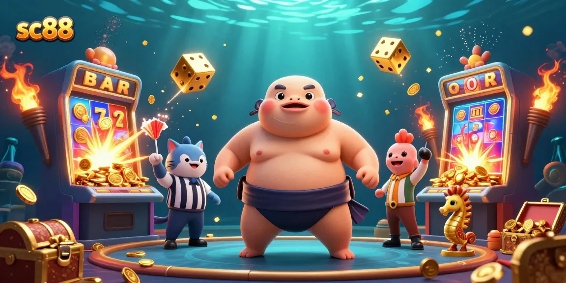 Play exciting casino games with SC88 featuring a playful fugu and lively underwater elements.