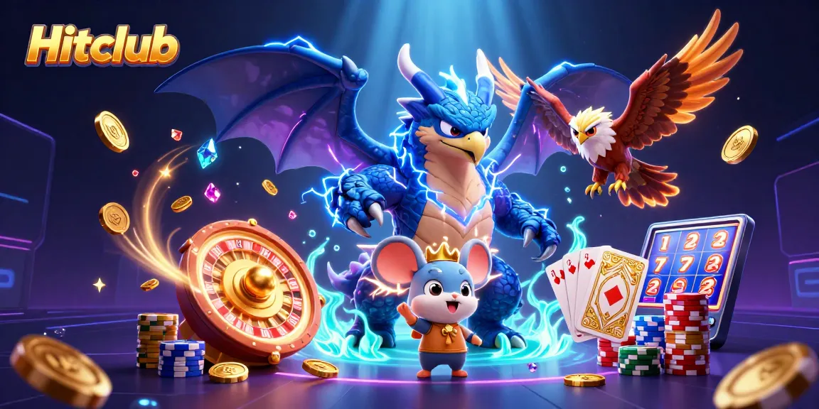 Hitclub showcases thrilling casino gameplay with a thunder dragon and energetic gaming elements.