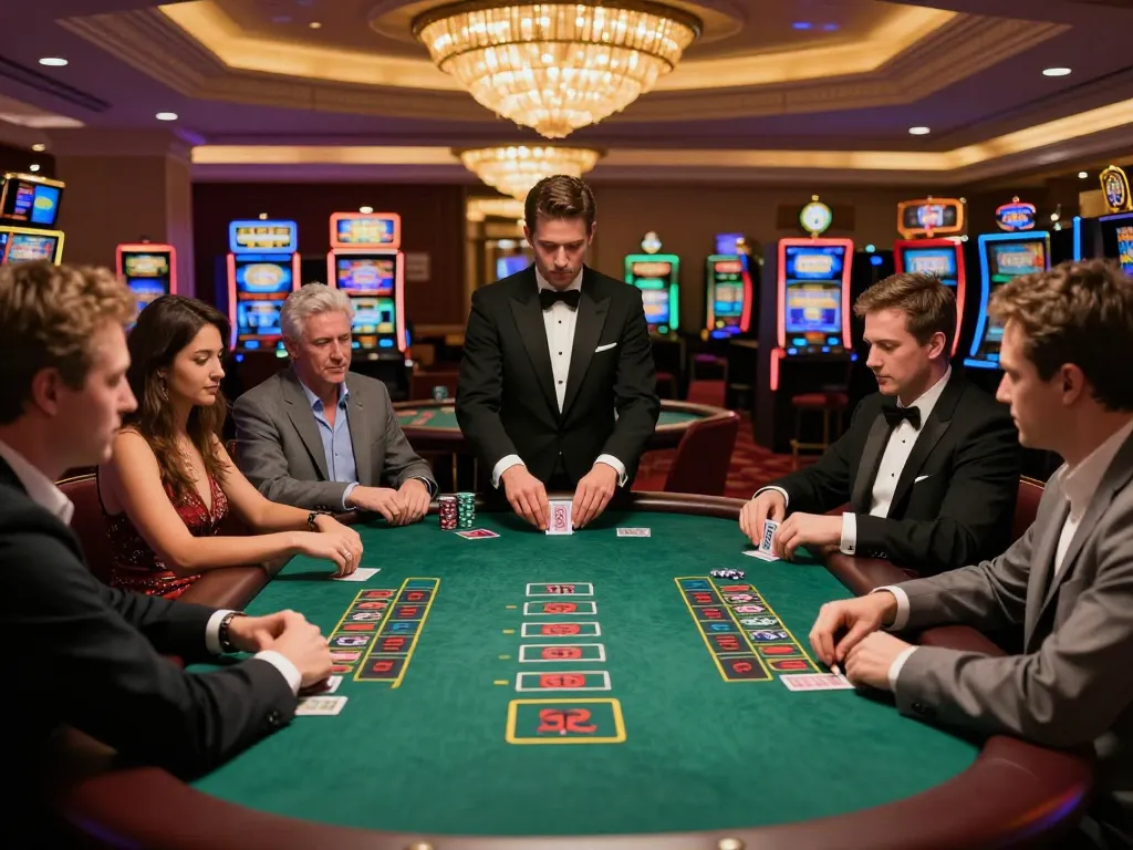 Co88 players making strategic bets at a luxurious blackjack table in a high-end casino.