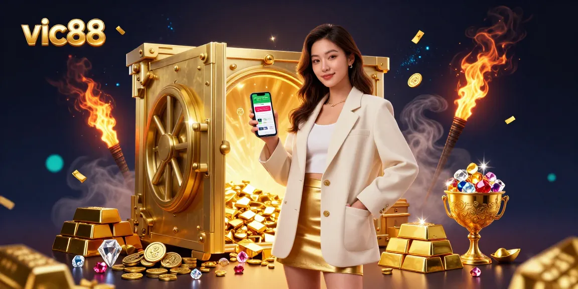 Engage with vic88's exciting betting experience through a dynamic smartphone illustration.