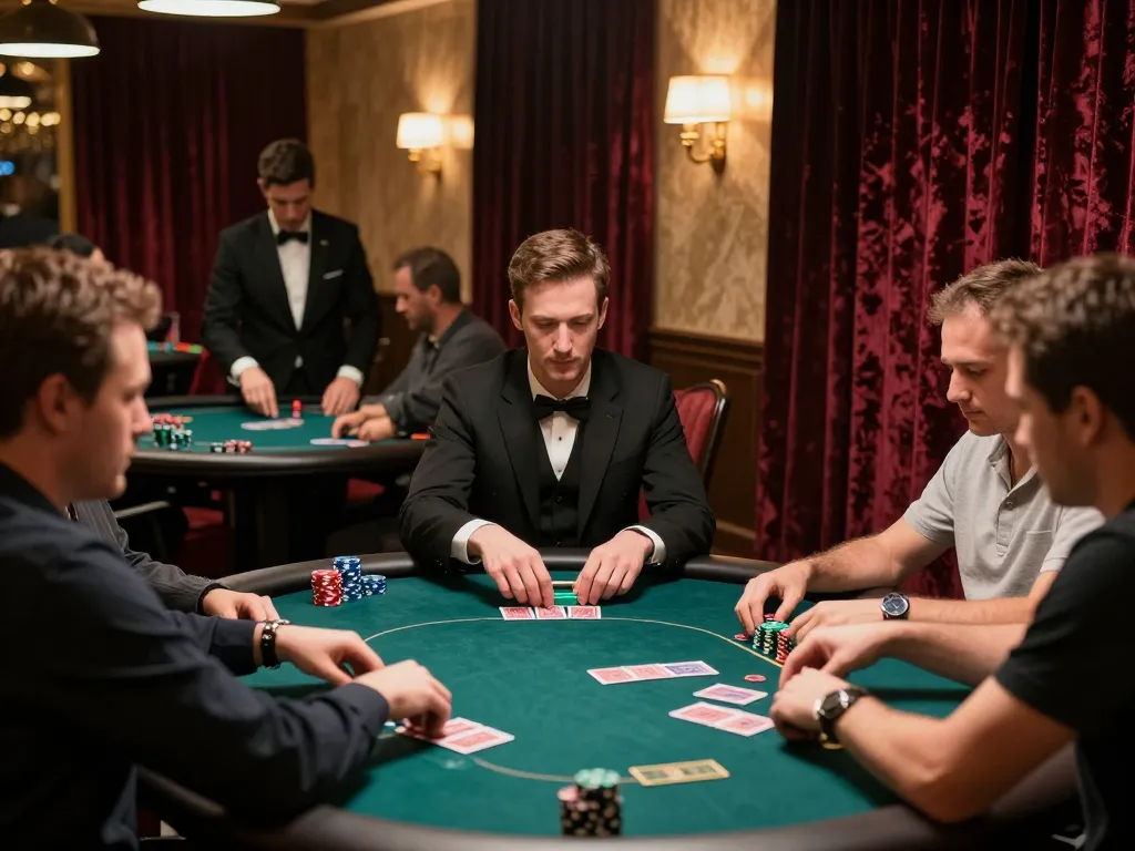 Enjoying strategic gameplay at SAM86 poker table in an upscale casino environment