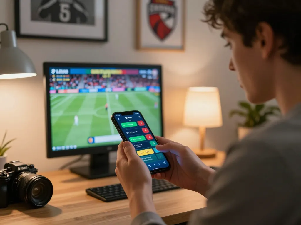 Engaged user placing bets on NHÀ CÁI DABET mobile app, showcasing live sports betting experience.