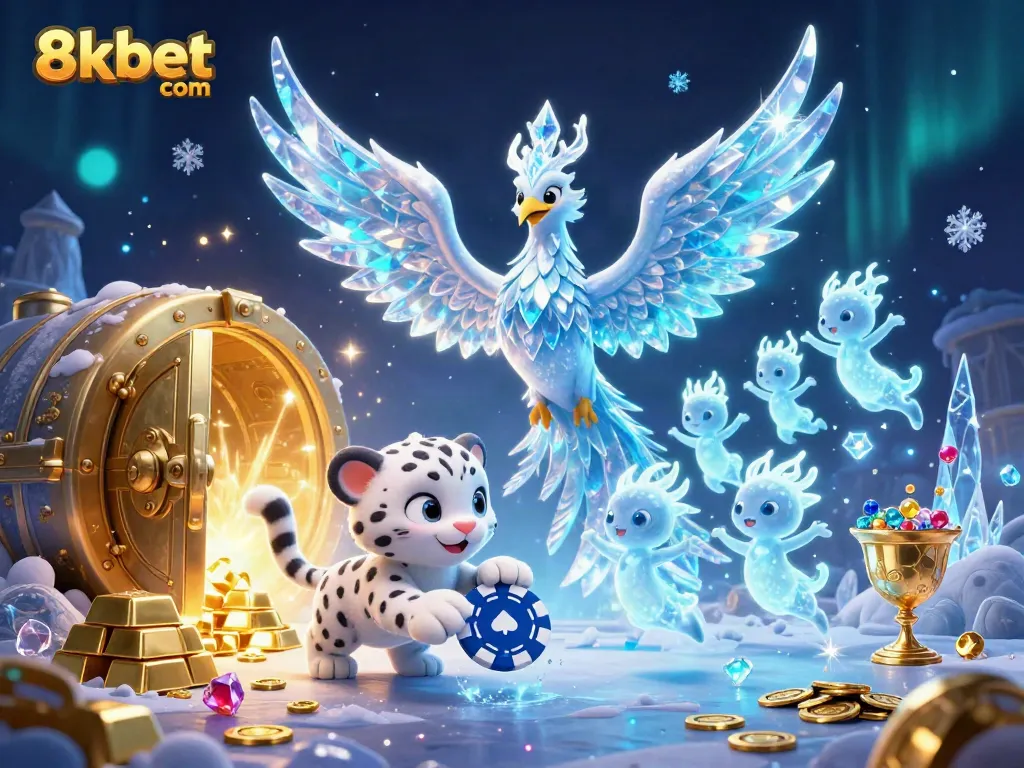 Experience thrilling gaming at 8xbet com with a vibrant scene showcasing ice-themed casino characters in action.
