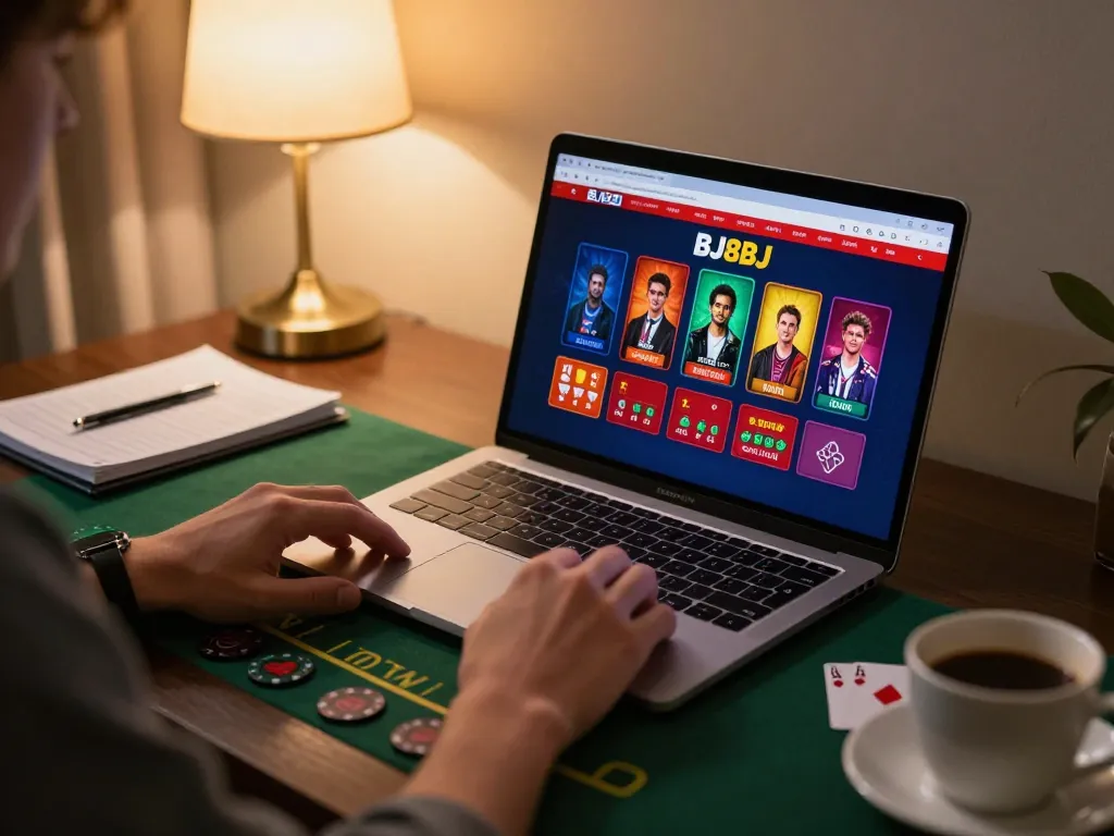 Player engaging in blackjack at home using the BJ88BJ online platform, highlighting strategic gameplay