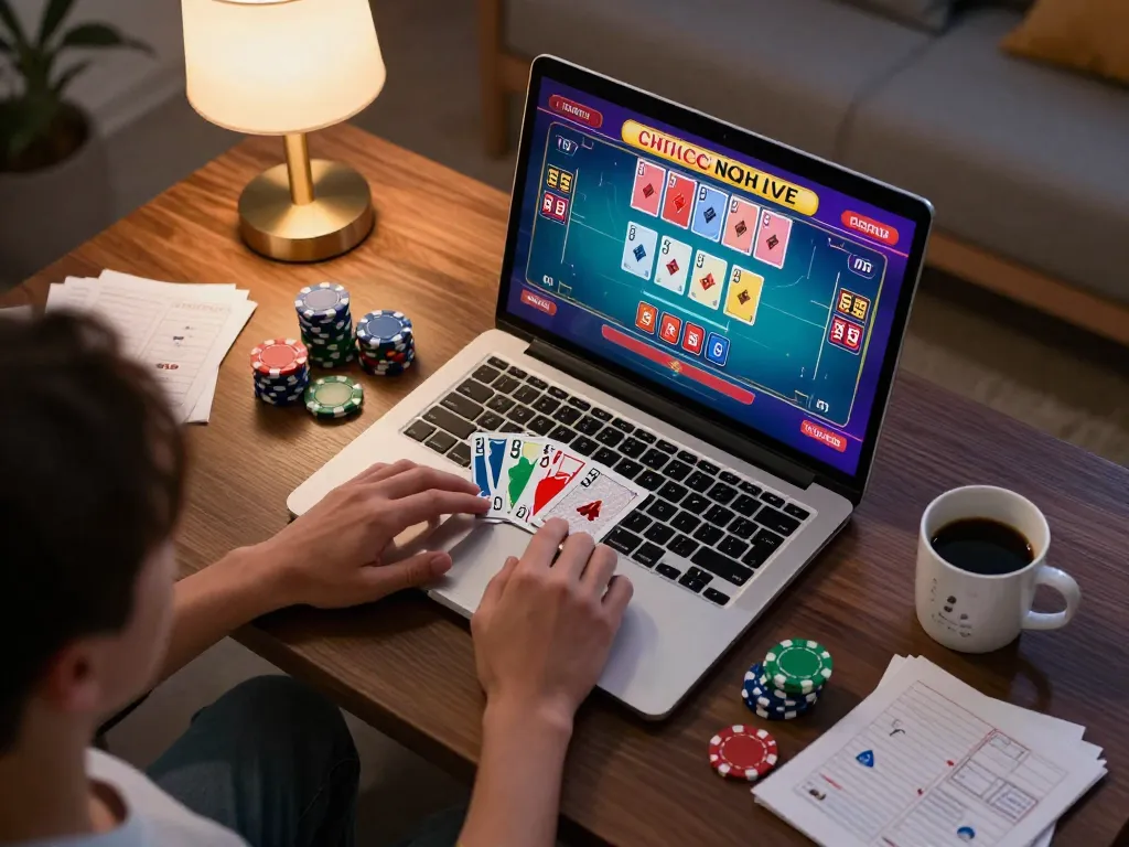 nạp tiền cm88 easily with online casino gaming setup, player engaged in poker strategy