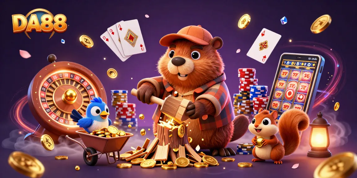DA88 offers exciting online gaming with golden coins raining and vibrant casino action.