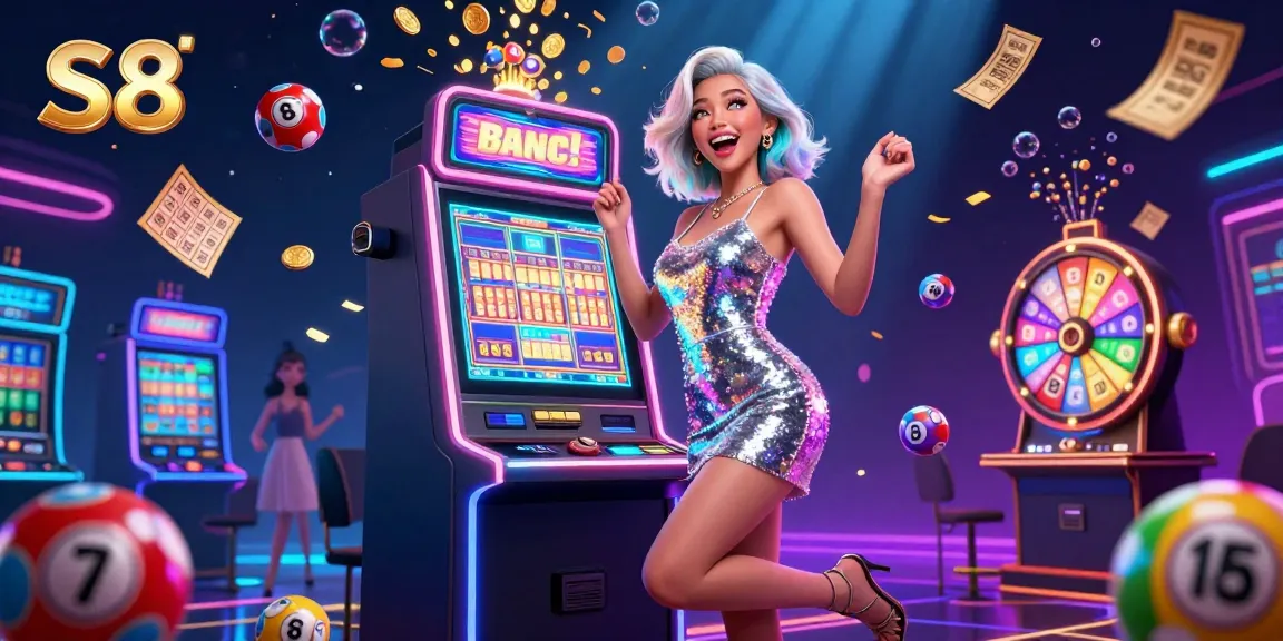 S8 celebrates a jackpot win amid golden coins and vibrant casino elements, showcasing thrilling gaming excitement.