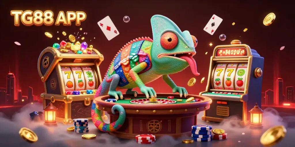 Experience the TG88 APP with dynamic casino elements and vibrant visuals in this illustration.