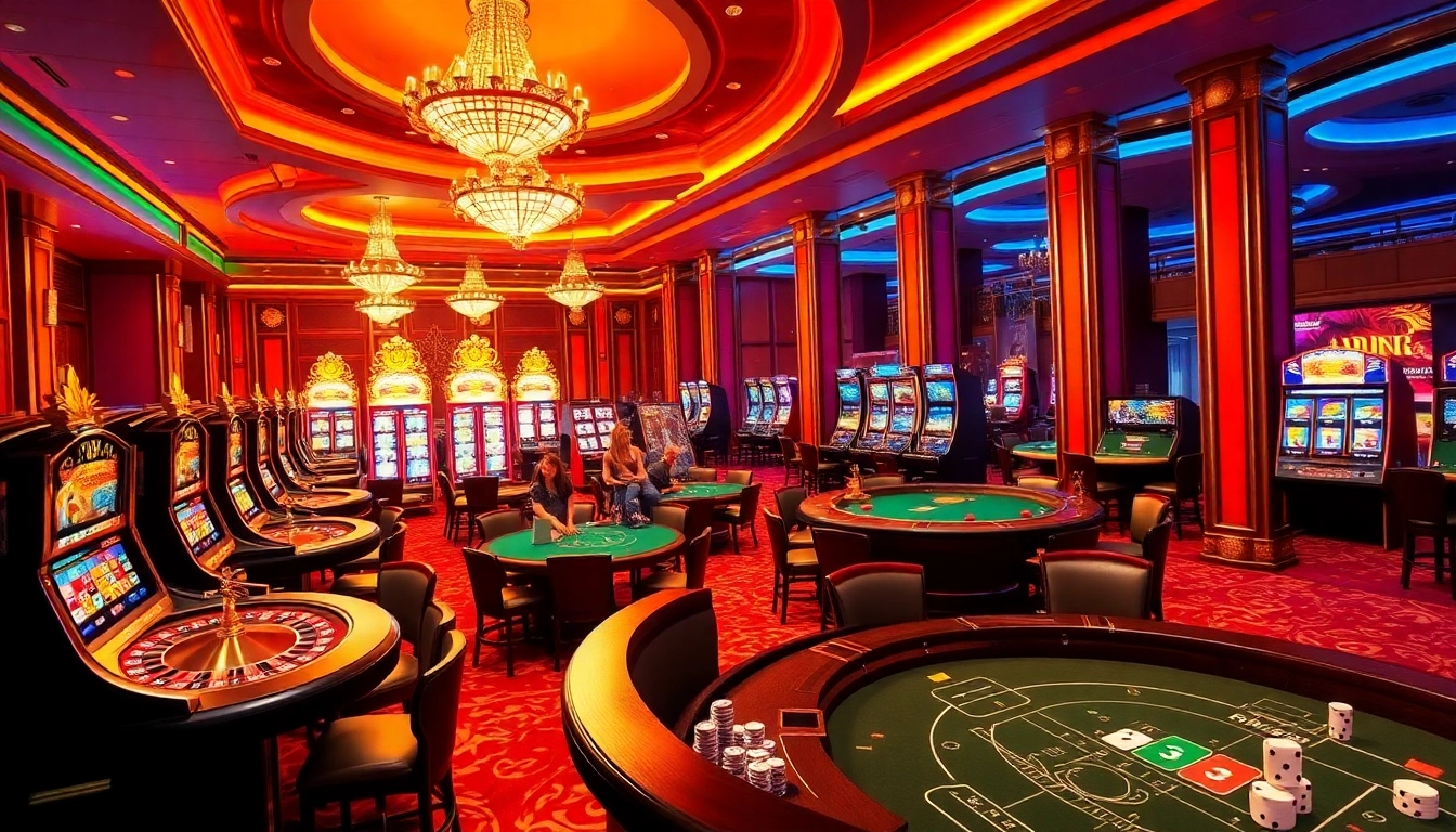 Gamble with excitement at https://sky88.at/, showcasing vibrant casino tables and luxury slot machines.