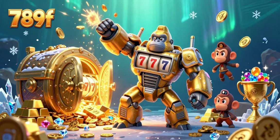 Experience thrilling wins with 789f as a golden gorilla mech bursts with coins in a spectacular casino scene.
