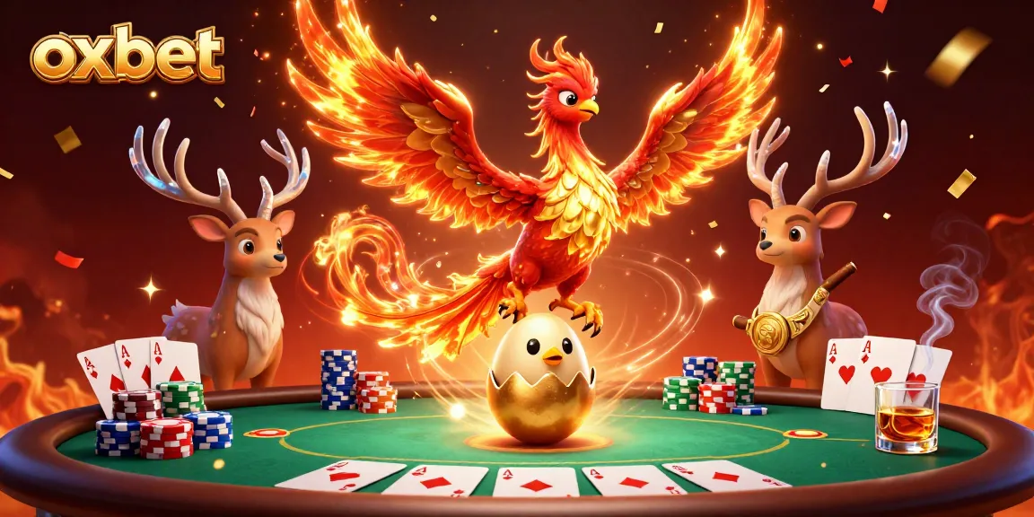 Experience thrilling action at OXBET with a phoenix rising among poker chips and excitement.