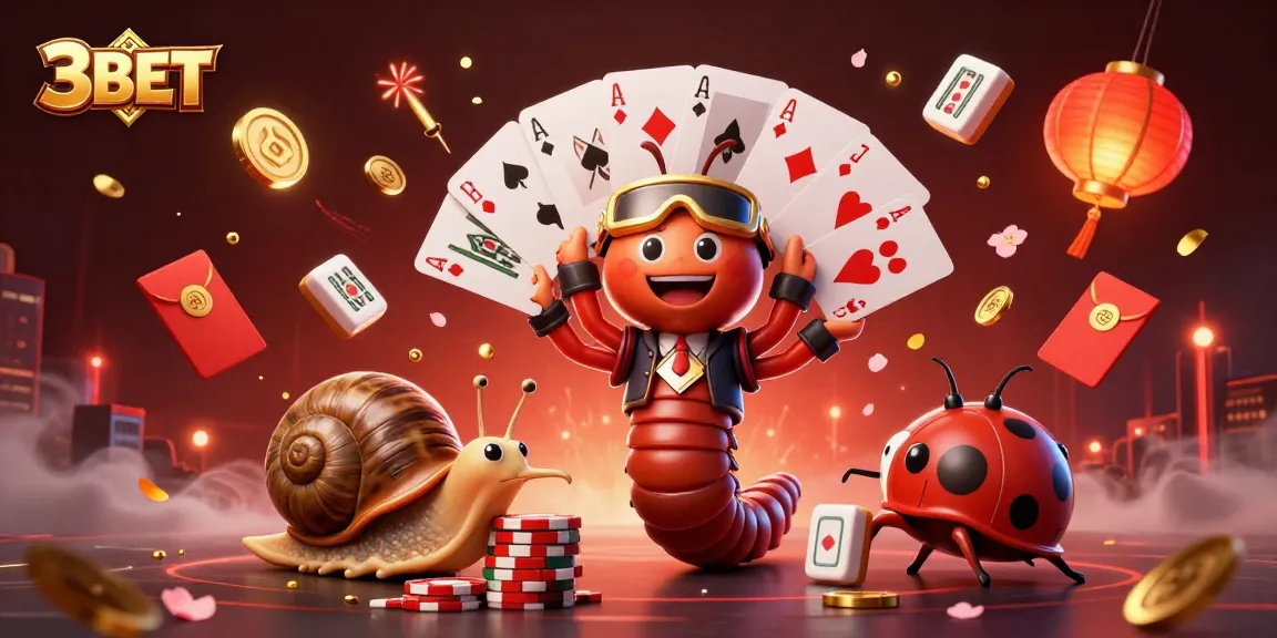 Engage with 3BET in a vibrant casino scene featuring a whimsical millipede dealer and exciting gaming elements.