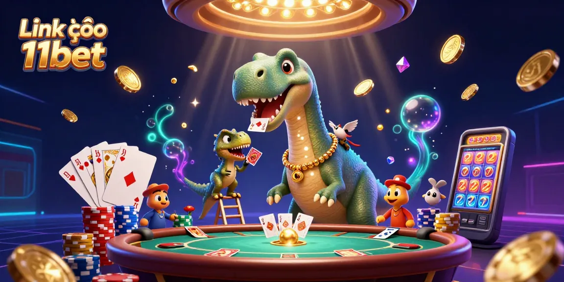 Experience Link vào 11bet with a dynamic scene of casino elements showcasing exciting gaming action.
