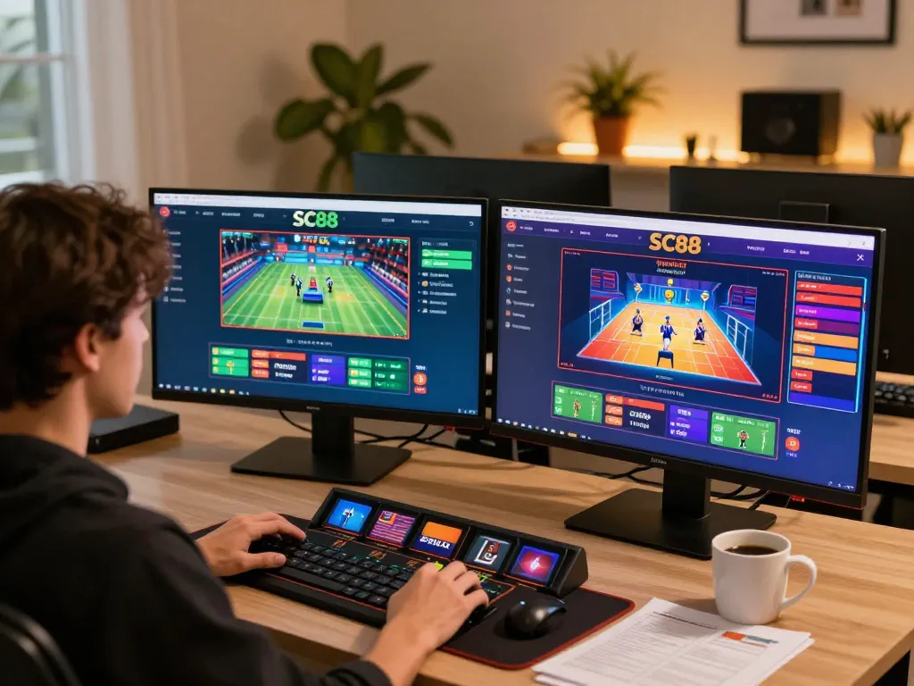 Engaging in online gambling on SC88 with dynamic casino graphics and strategic betting notes