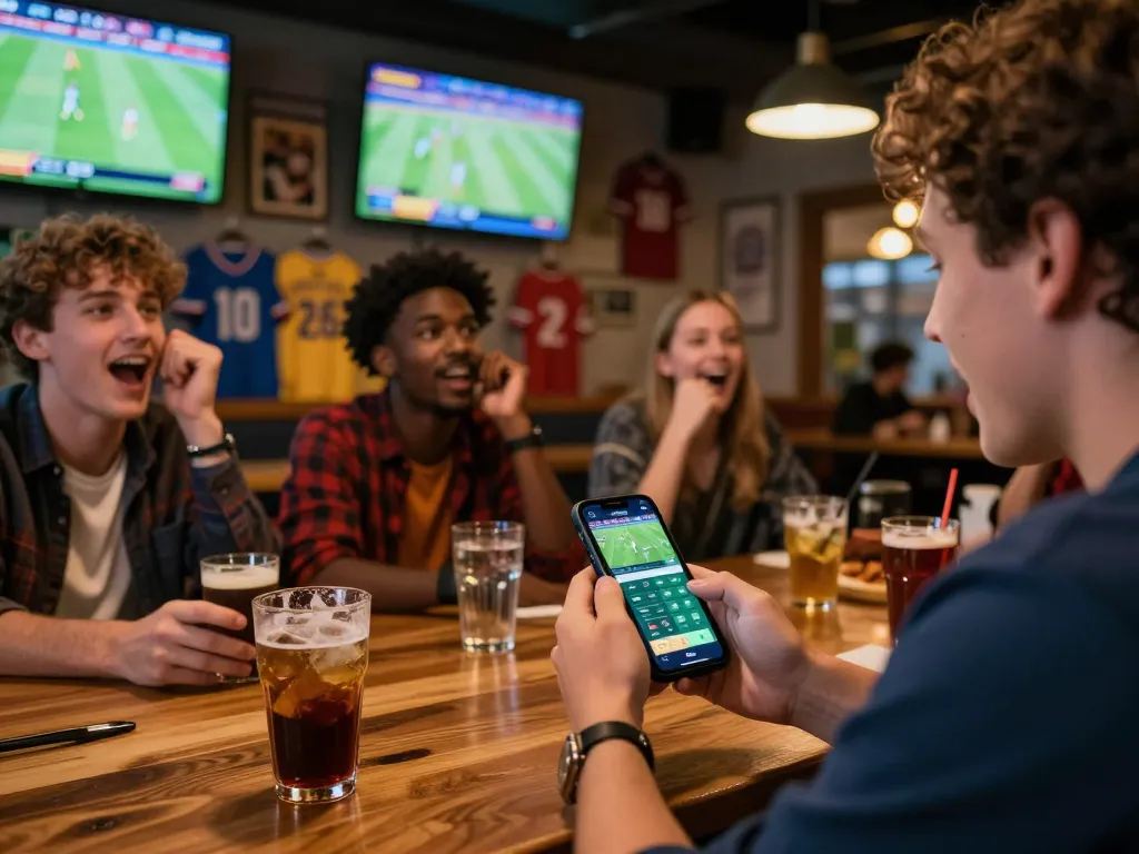 Engaged sports fans using cakhia app for live betting during a game