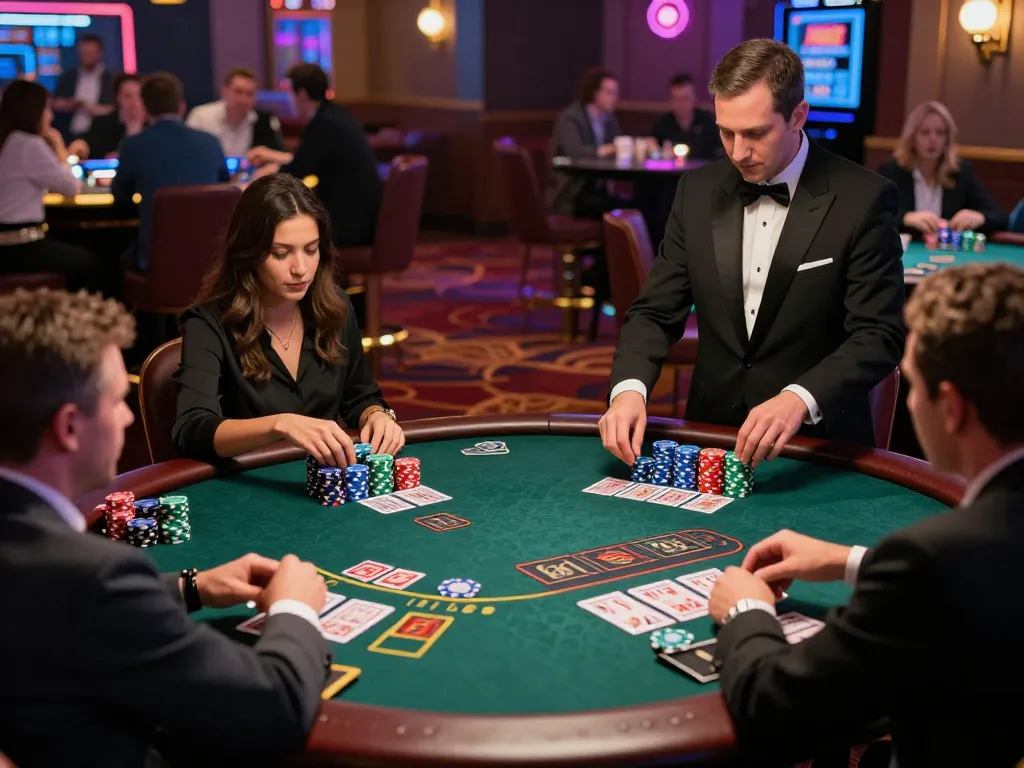 Players enjoying an exciting game of blackjack at a casino, highlighting DA88's strategic gameplay experience.