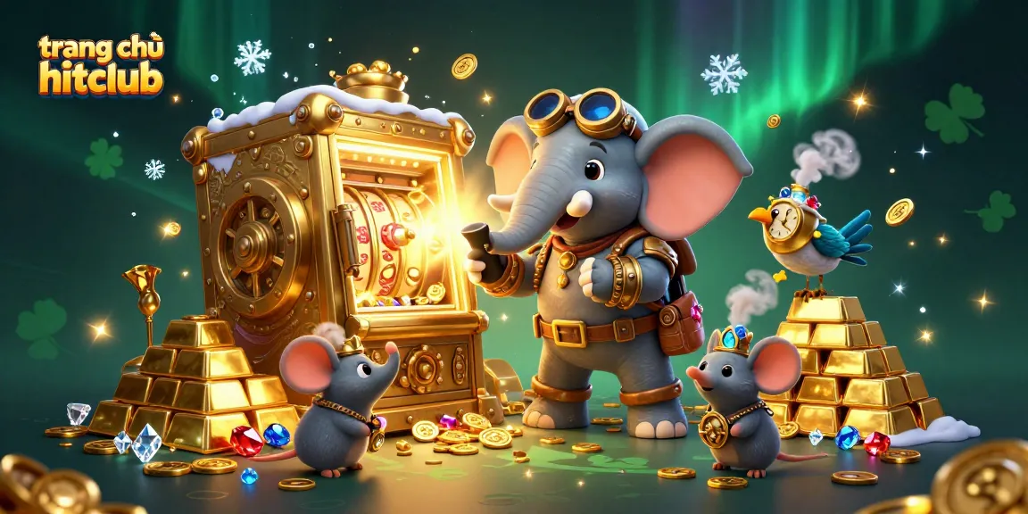 Engage with the dynamic action on trang chủ hitclub as our steampunk elephant operates a golden slot machine.