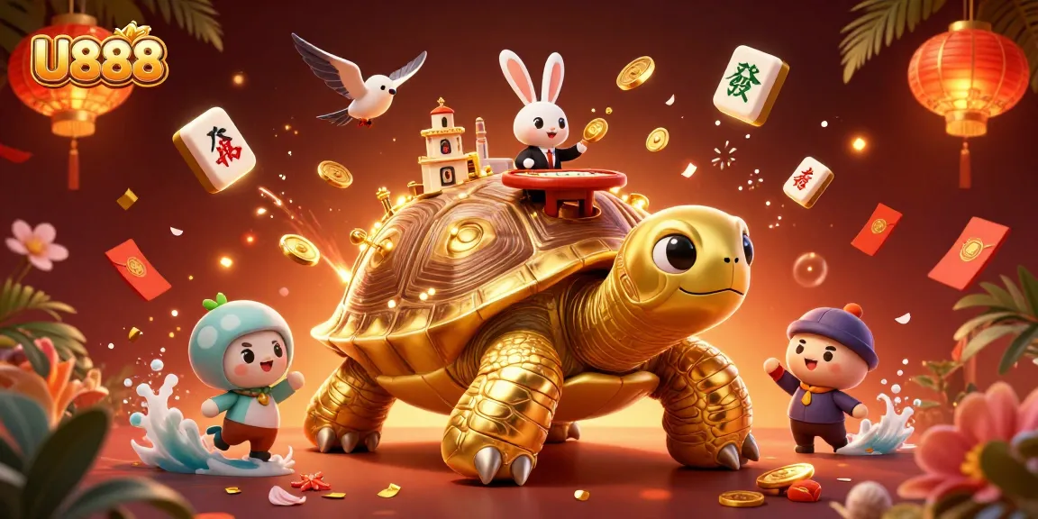 Experience thrilling wins at U888 with dynamic casino action featuring a golden tortoise and rabbit dealer.