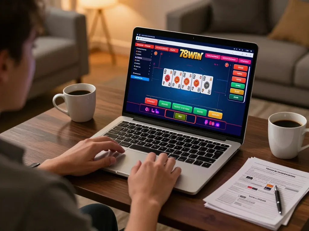 Players placing bets on their devices with excitement at 78win online casino