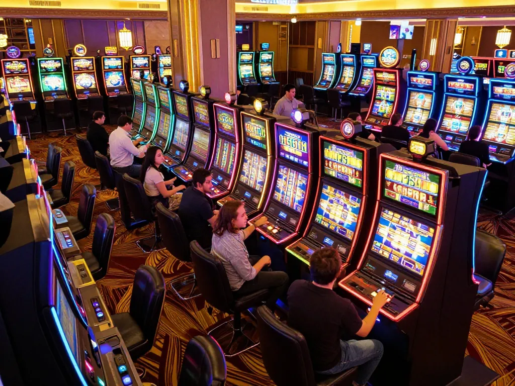 Players engage with vibrant SC88 slot machines in a lively casino atmosphere.