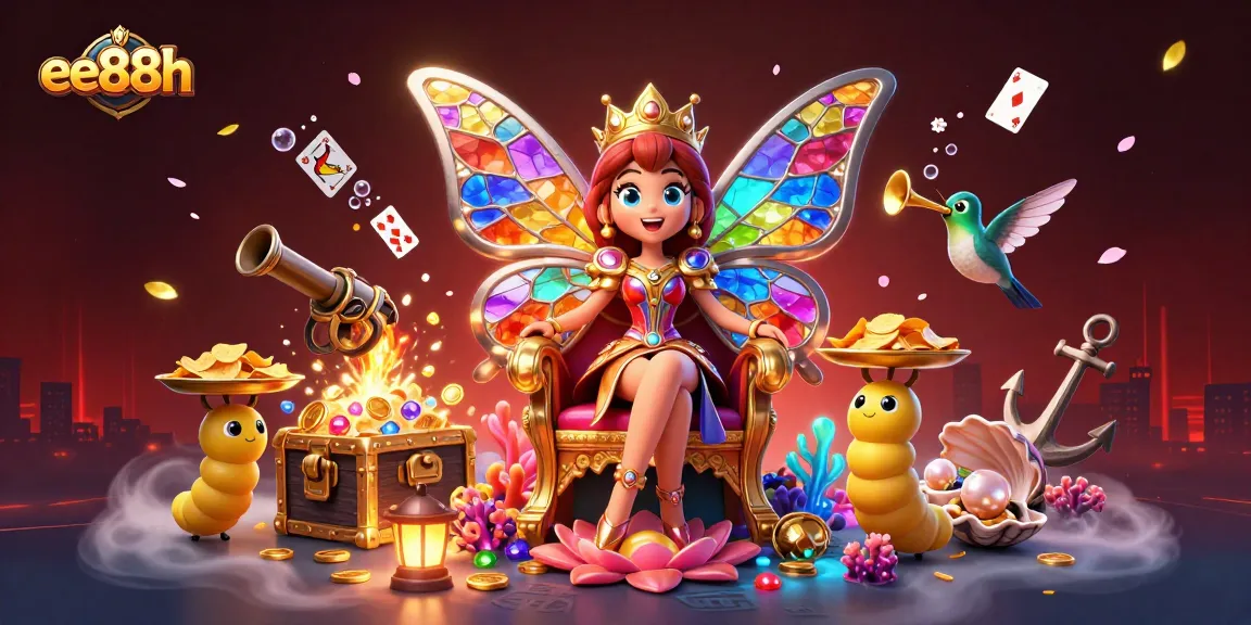 Experience the vibrant world of ee88h as a butterfly queen presides over a dazzling casino realm filled with treasure and games.