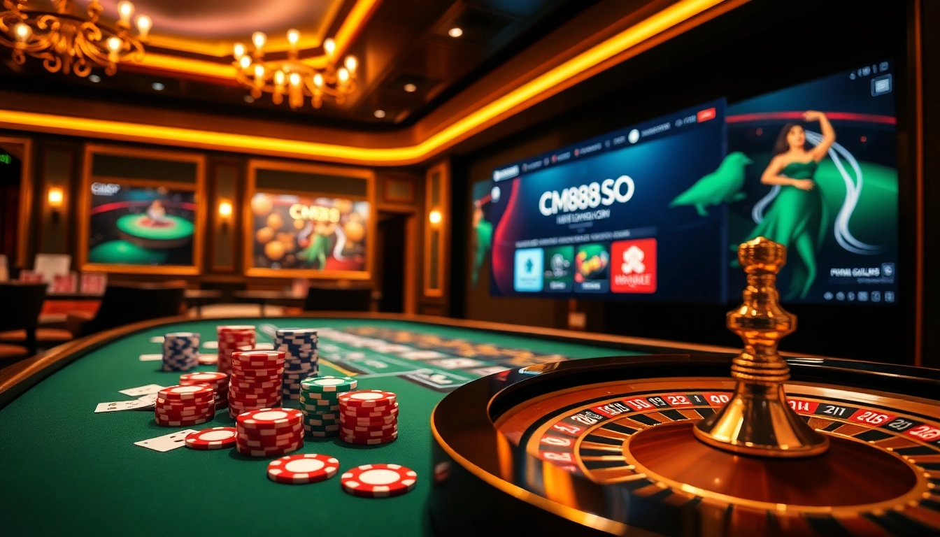 Experience thrilling gameplay at https://cm88seo.com/ with vibrant poker chips and cards in an exciting casino atmosphere.