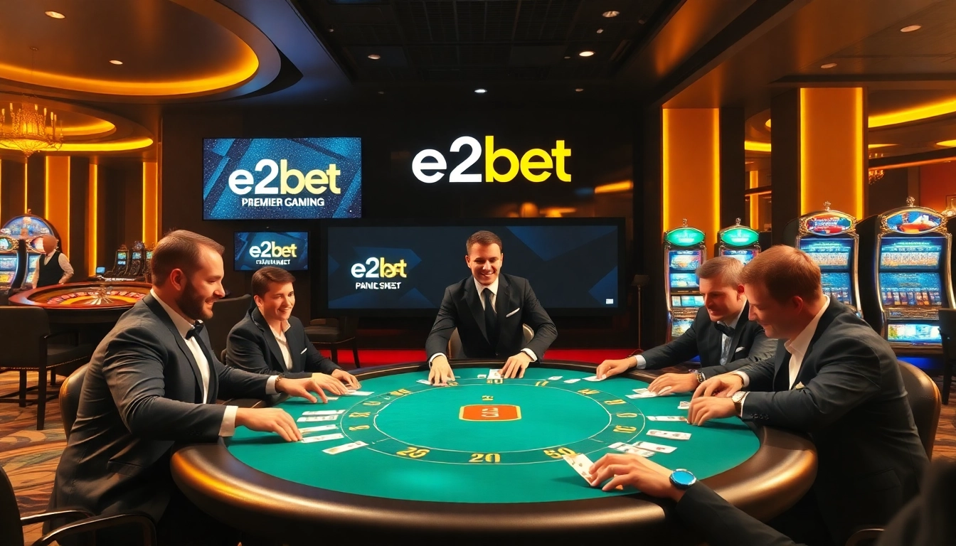 Experience thrilling poker action at e2bet's luxurious casino setting.