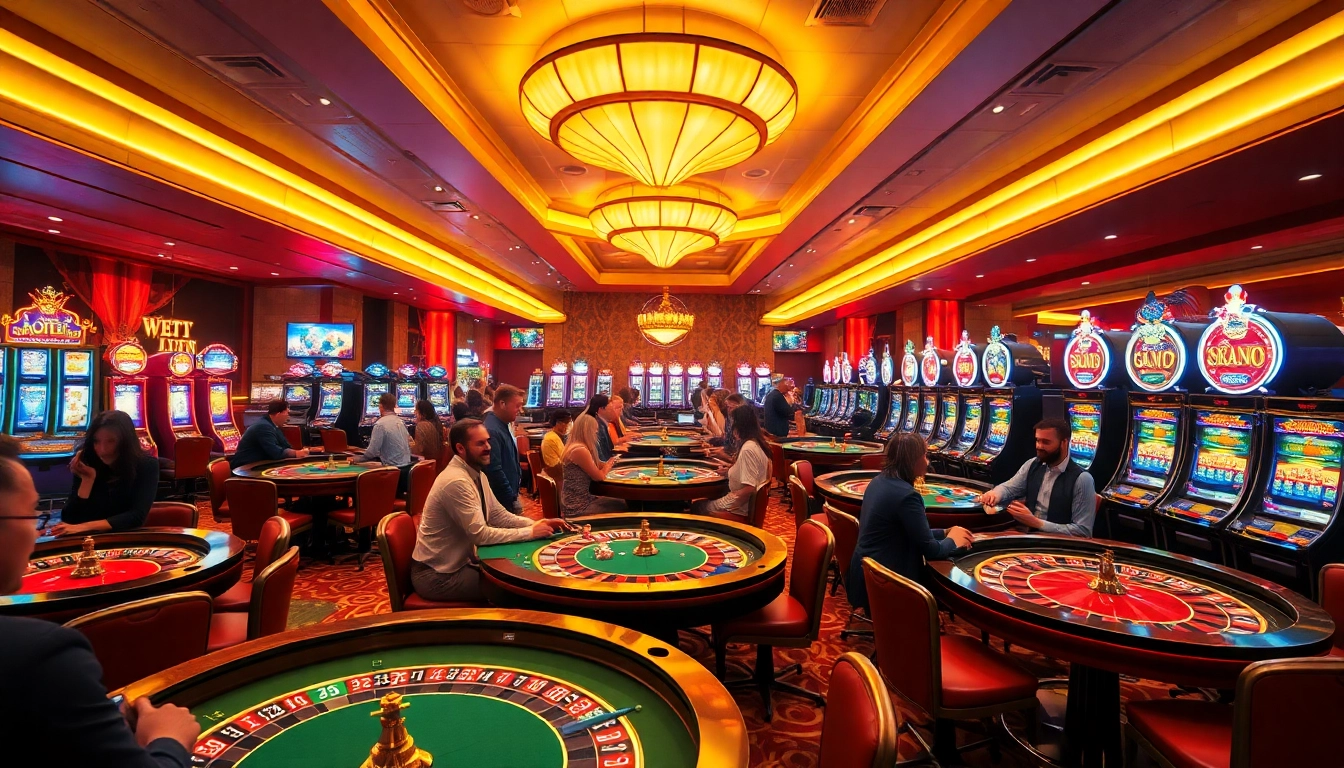 Gagnez avec site paris sportif retrait instantané dans un casino lumineux et vibrant rempli de jeux.