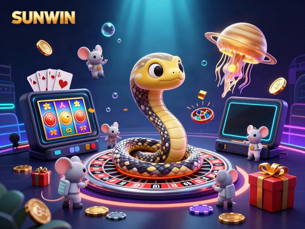 Experience thrilling bets with SUNWIN in an ultra-detailed cosmic casino scene featuring unique game elements.
