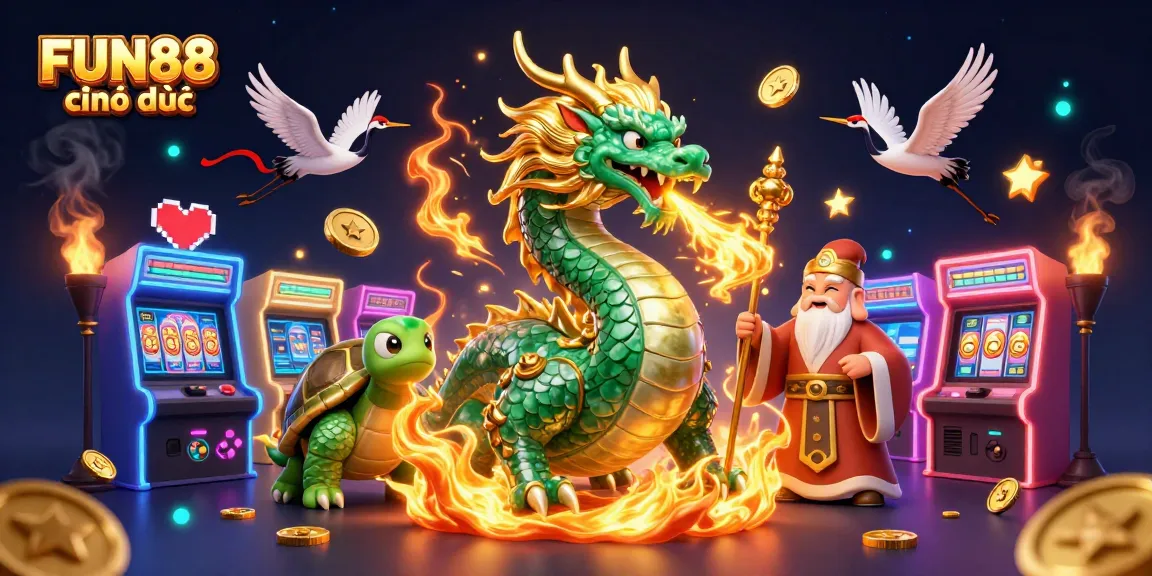 Experience dynamic gaming with FUN88 chính thức, featuring emerald dragon and vibrant casino elements.